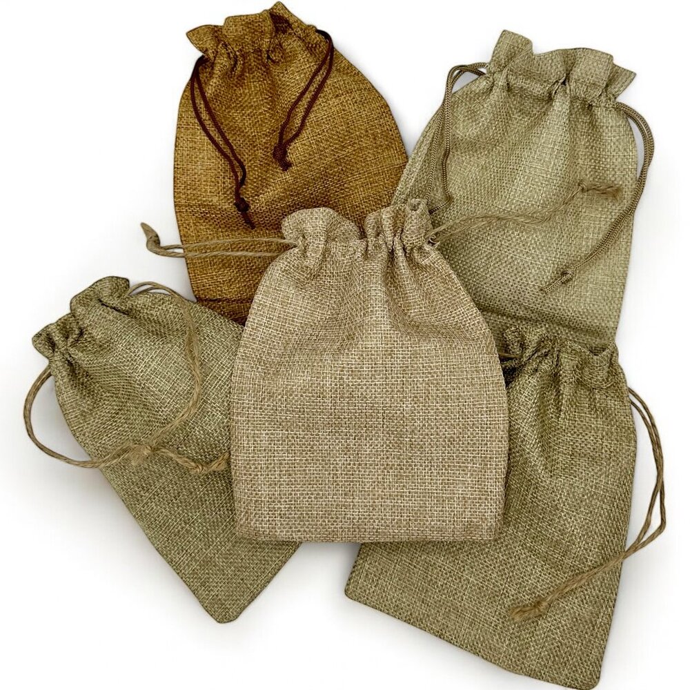 Assorted Rustic Burlap Gift Bags 5x7” | Lot of 40 (FLAWED/DIY)